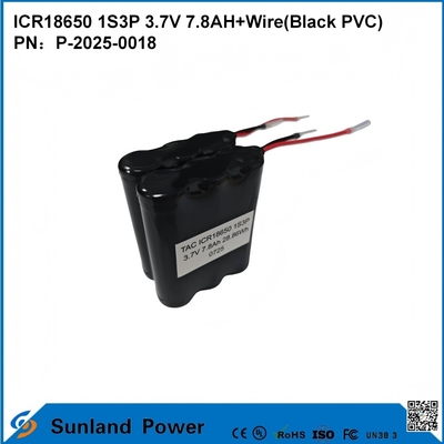 ICR18650 1S3P 3.7V 7.8AH+ÜZ ((KARA PVC) PILARİ