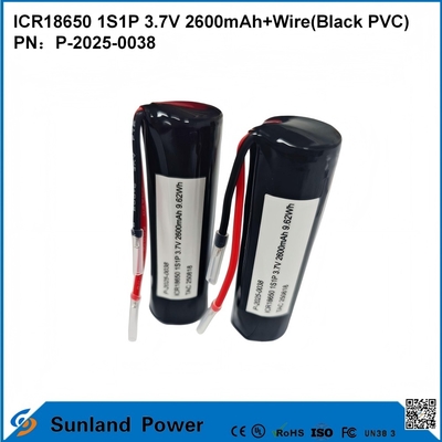 ICR18650 1S1P 3.7V 2600mAh + Kablo ((Siyah PVC) Pil
