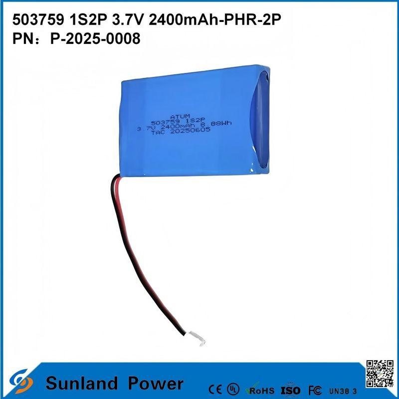 ICR503759 1S2P 3.7V 2400mAh-PHR-2P taşınabilir elektronik akü için en iyi güç paketi