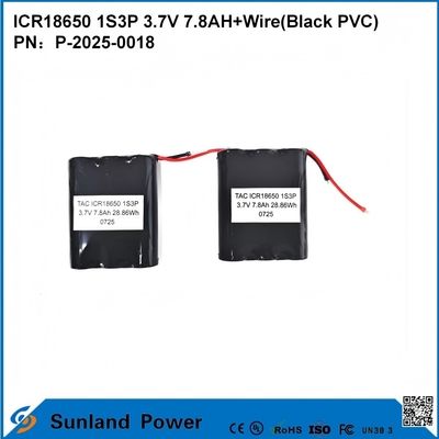 ICR18650 1S3P 3.7V 7.8AH+ÜZ ((KARA PVC) PILARİ