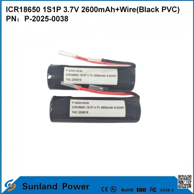 ICR18650 1S1P 3.7V 2600mAh + Kablo ((Siyah PVC) Pil