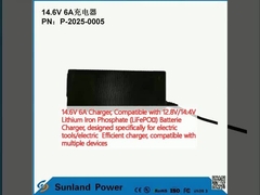 14.6V 6A şarj cihazı, 12.8V/14.4V Lityum Demir Fosfat (LiFePO4) ile uyumludur.
